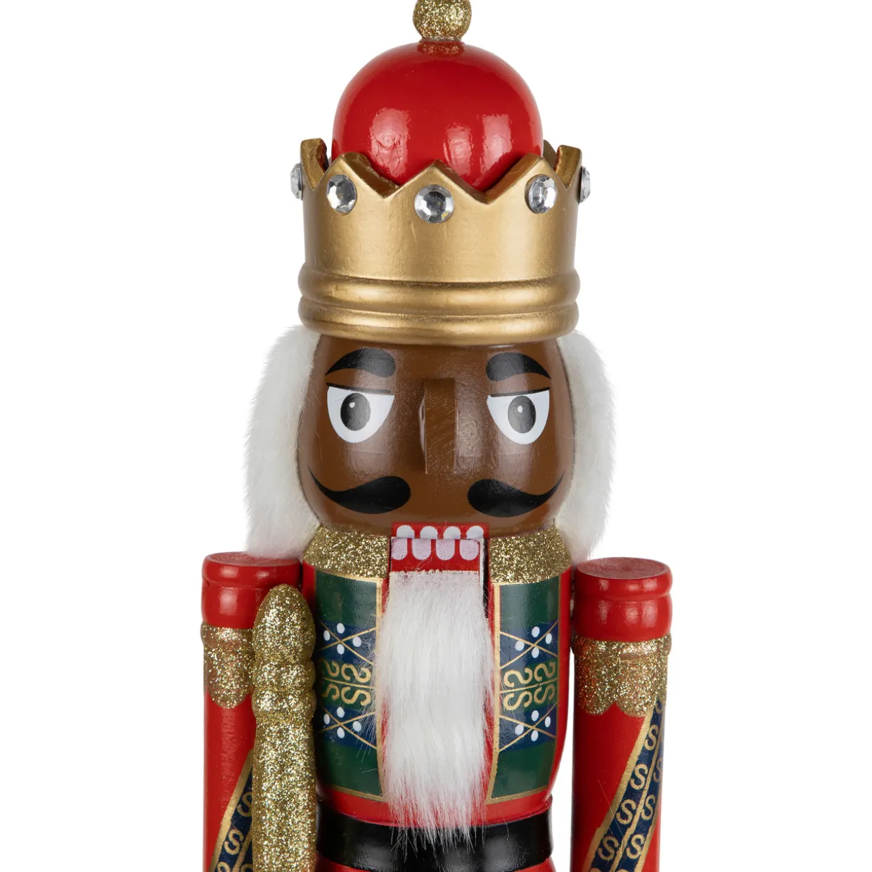 African American Nutcracker King Christmas Figure - 14.25" - Red and Green