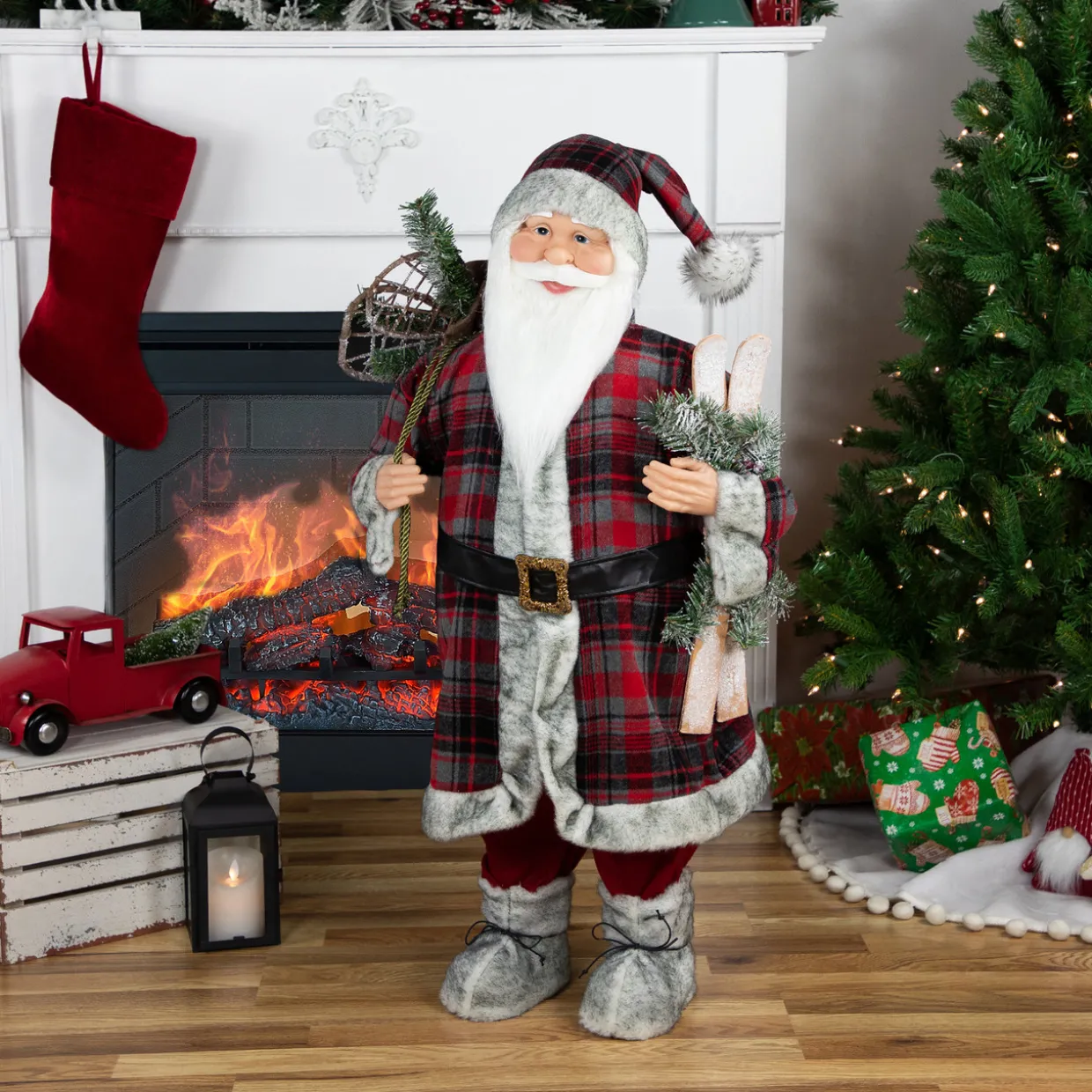 Alpine Santa Claus with Snowshoes and Skis Christmas Figure - 36"