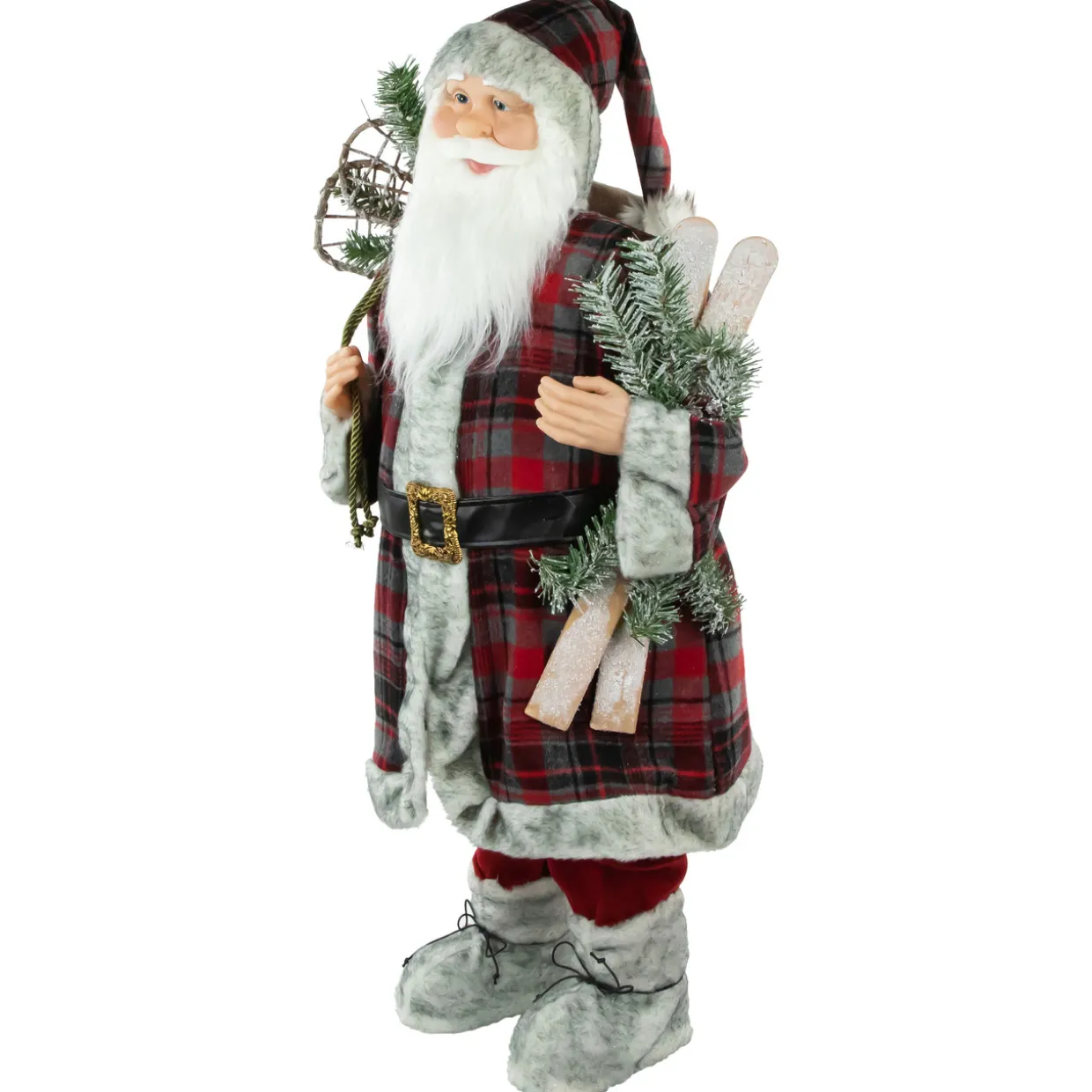 Alpine Santa Claus with Snowshoes and Skis Christmas Figure - 36"