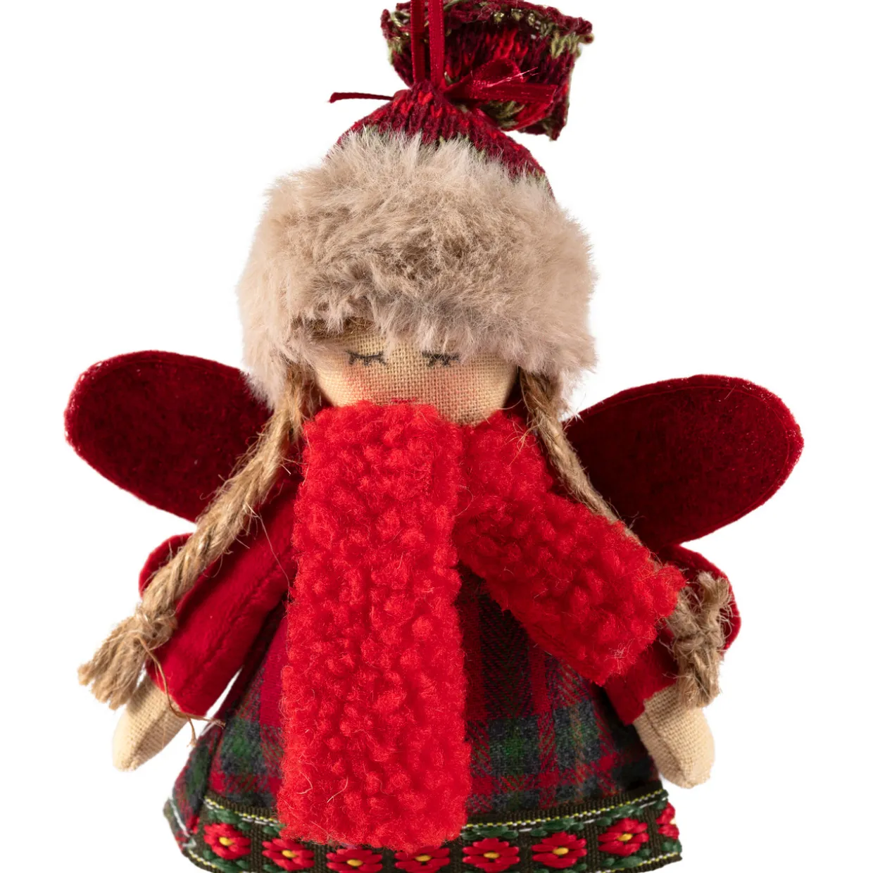 Angel Girl with Knitted Winter Hat Christmas Ornament - 8.5"