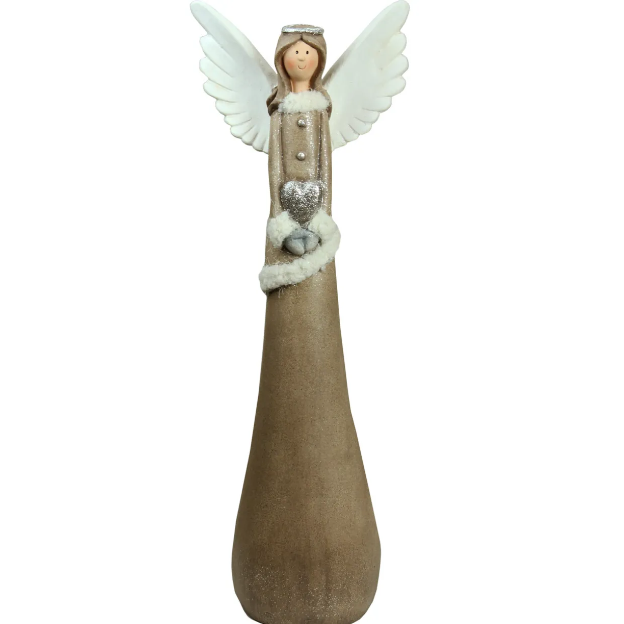 Angel with Heart Christmas Figurine - 24" - Brown and White