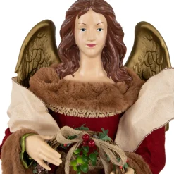Angel with Wings Commercial Size Christmas Tree Topper - 3' - Brown and Red - Unlit