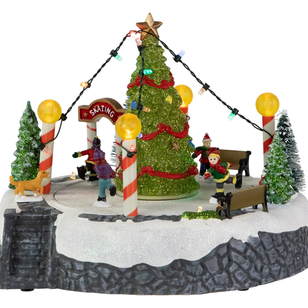 Animated and Musical Ice Skaters Christmas Scene LED Lighted Village Display - 9"