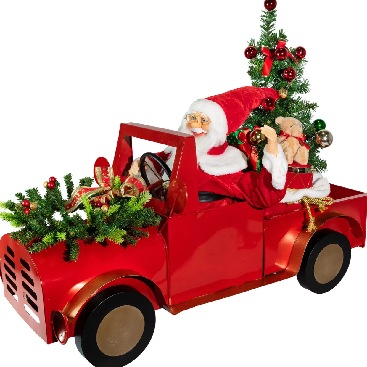 Animated and Musical Santa Driving Vintage Truck Christmas Decoration - 36.5"
