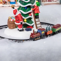 Animated Christmas Train Set Carrying Frosted Pine Trees - 9-Piece
