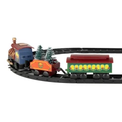 Animated Christmas Train Set Carrying Frosted Pine Trees - 9-Piece