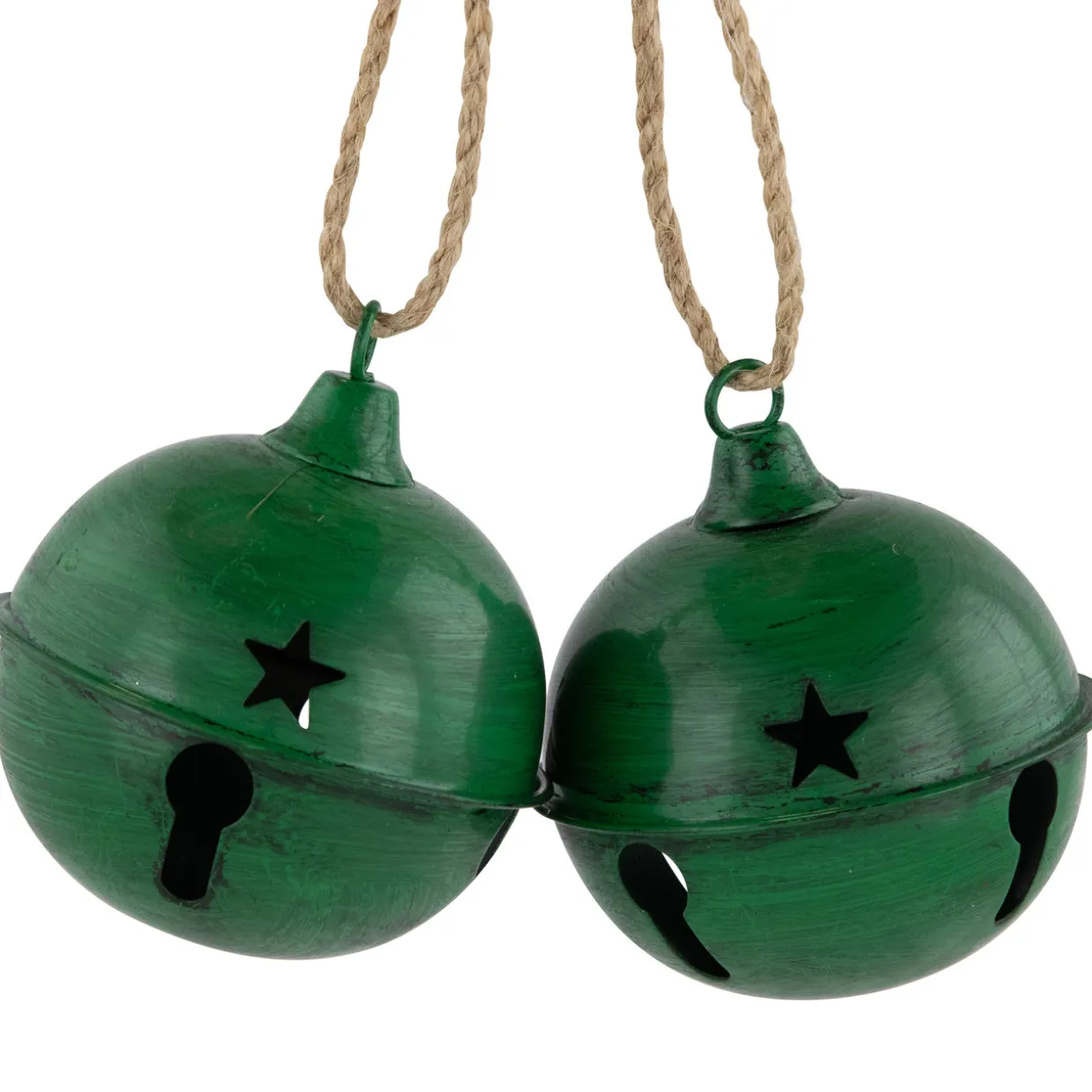 Antiqued Christmas Jingle Bells Ornaments - 3" - Green - Set of 2