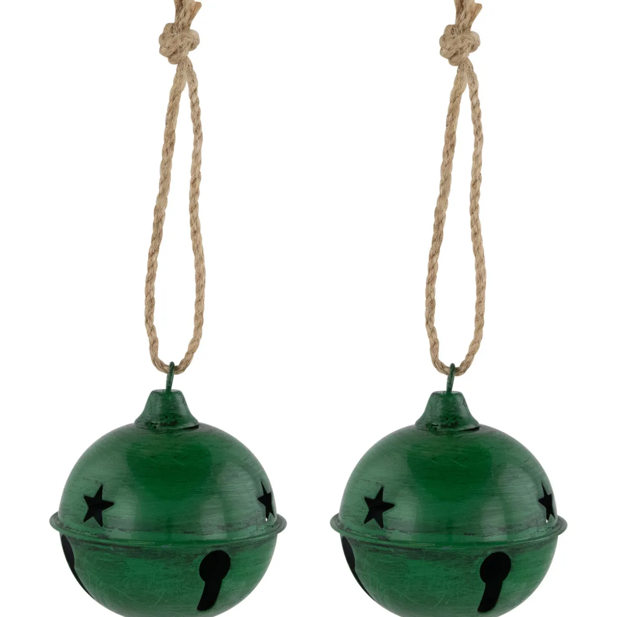 Antiqued Christmas Jingle Bells Ornaments - 3" - Green - Set of 2