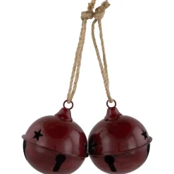 Antiqued Jingle Bell Christmas Ornaments - 3" - Burgundy - Set of 2