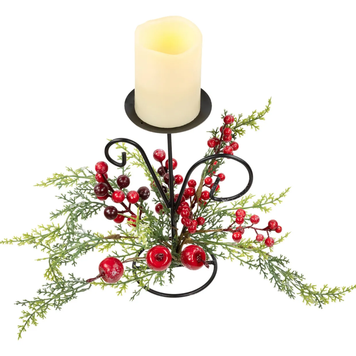 Apples and Berries Christmas Pillar Candle Holder - 10" - Green and Red