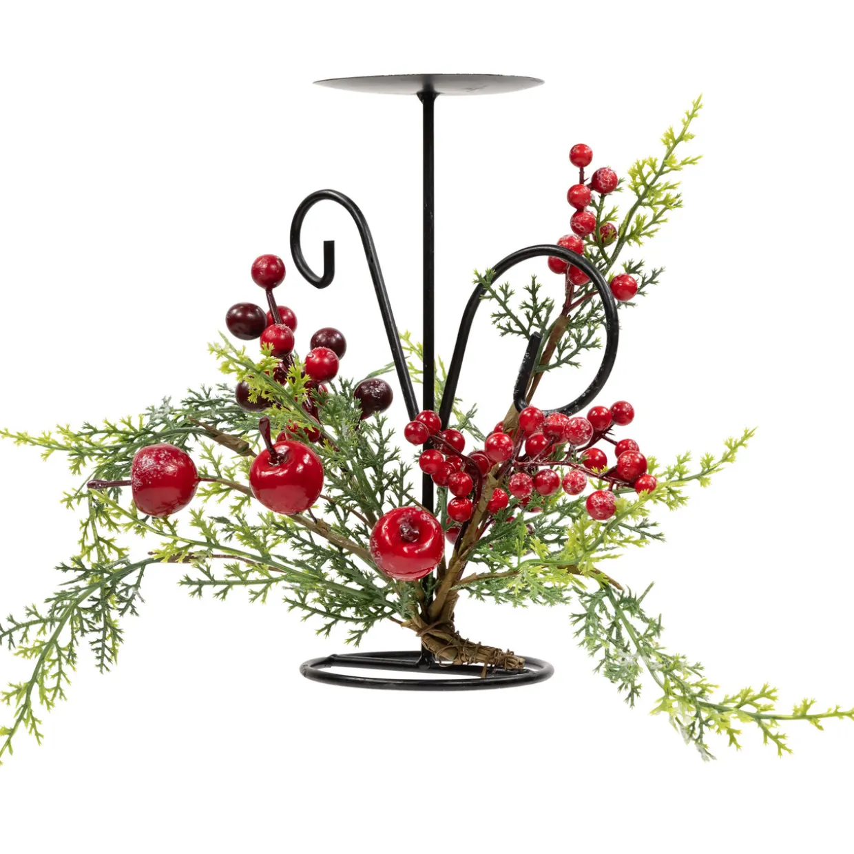 Apples and Berries Christmas Pillar Candle Holder - 10" - Green and Red