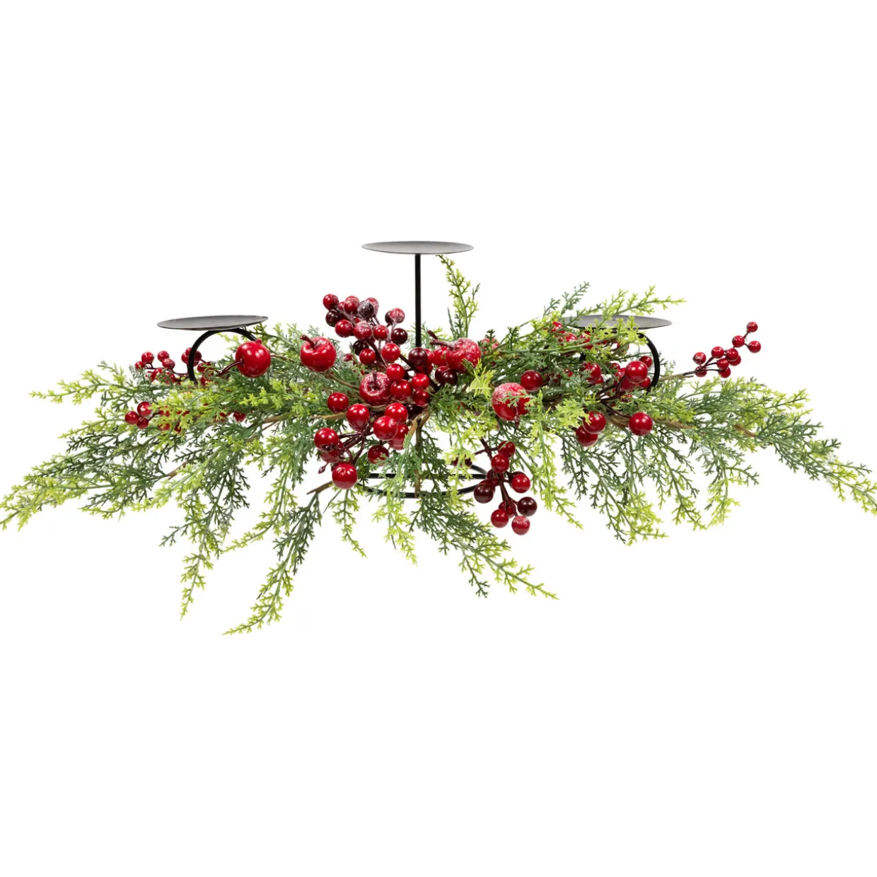 Apples and Berries Triple Pillar Christmas Candle Holder - 36" - Green and Red