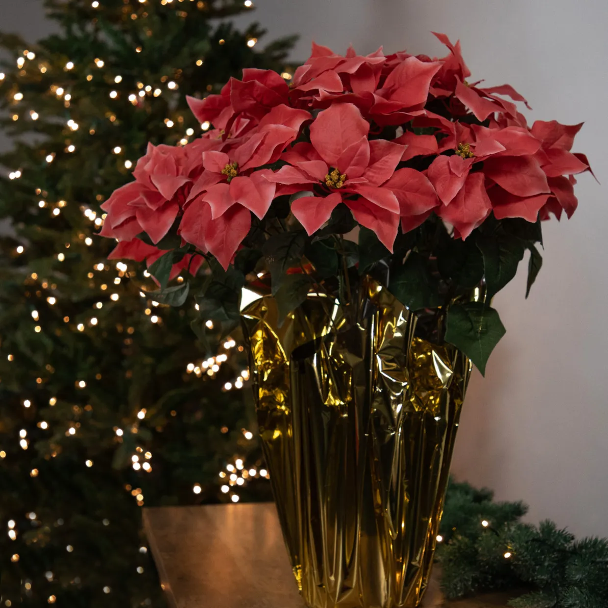 Artificial Christmas Poinsettia with Wrapped Base - 28" - Pink