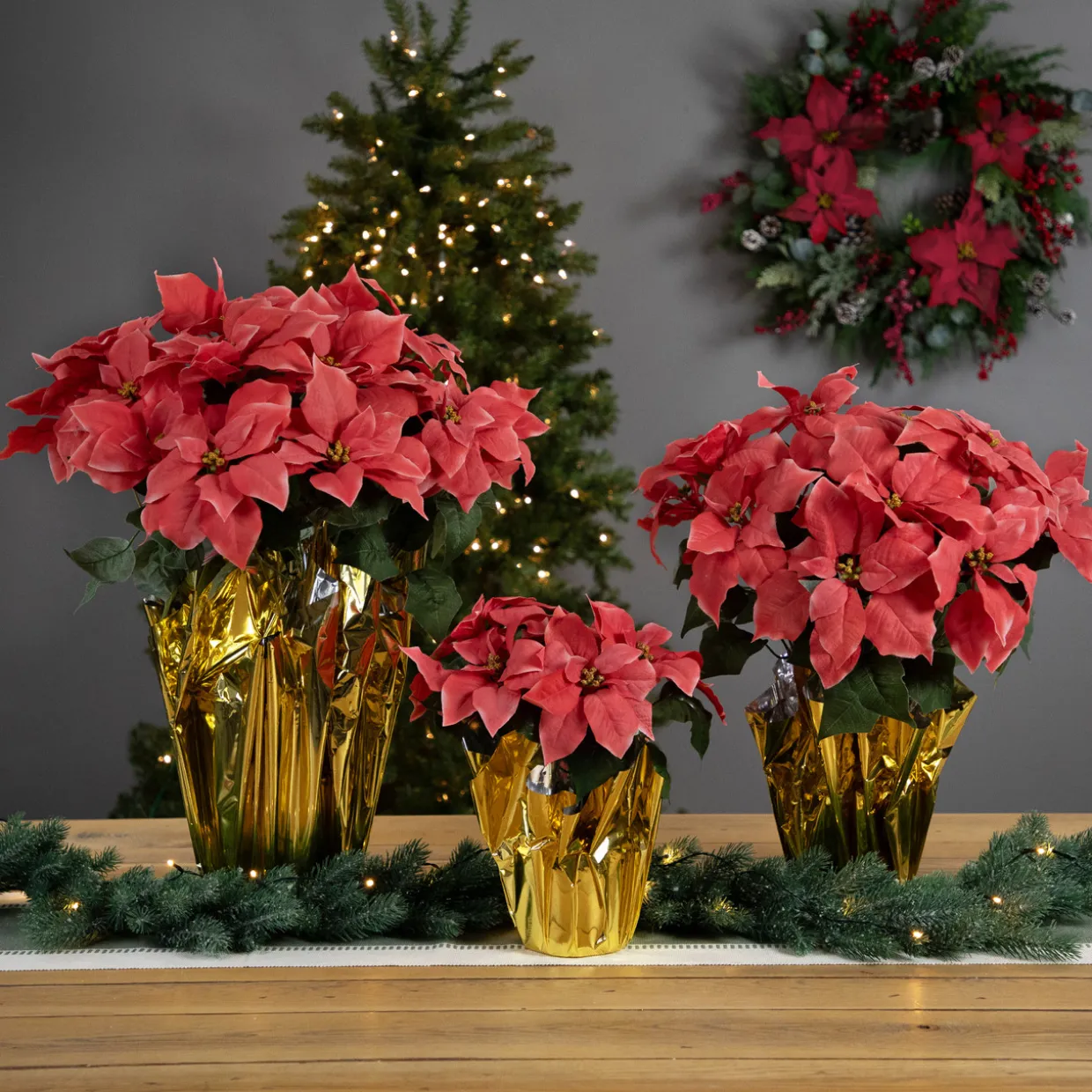 Artificial Christmas Poinsettia with Wrapped Base - 28" - Pink