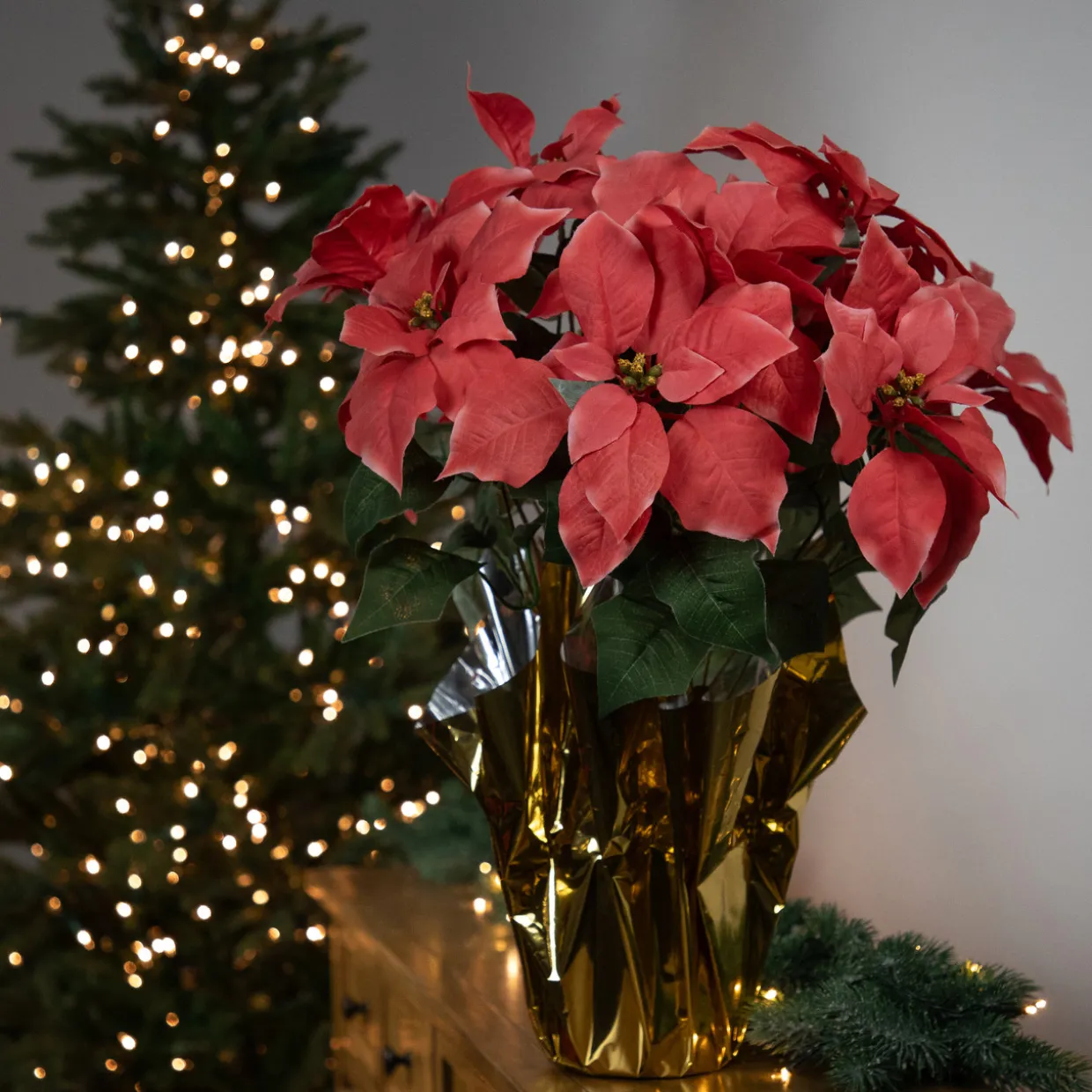 Artificial Christmas Poinsettia with Wrapped Base - 20" - Pink