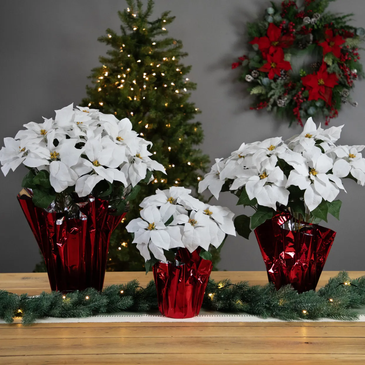 Artificial Christmas Poinsettia Flowers with Wrapped Base - 22" - White