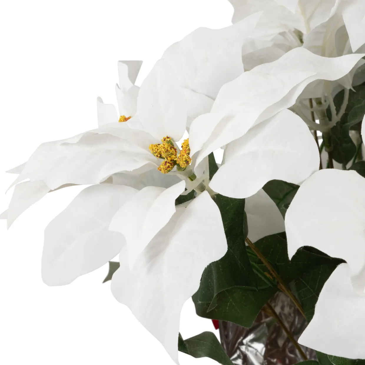 Artificial Christmas Poinsettia Flowers with Wrapped Base - 22" - White