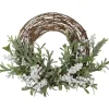 Artificial Christmas Twig Wreath with Frosted Foliage and Berries, 24-Inch, Unlit