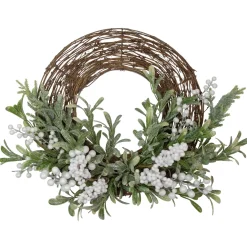 Artificial Christmas Twig Wreath with Frosted Foliage and Berries, 24-Inch, Unlit