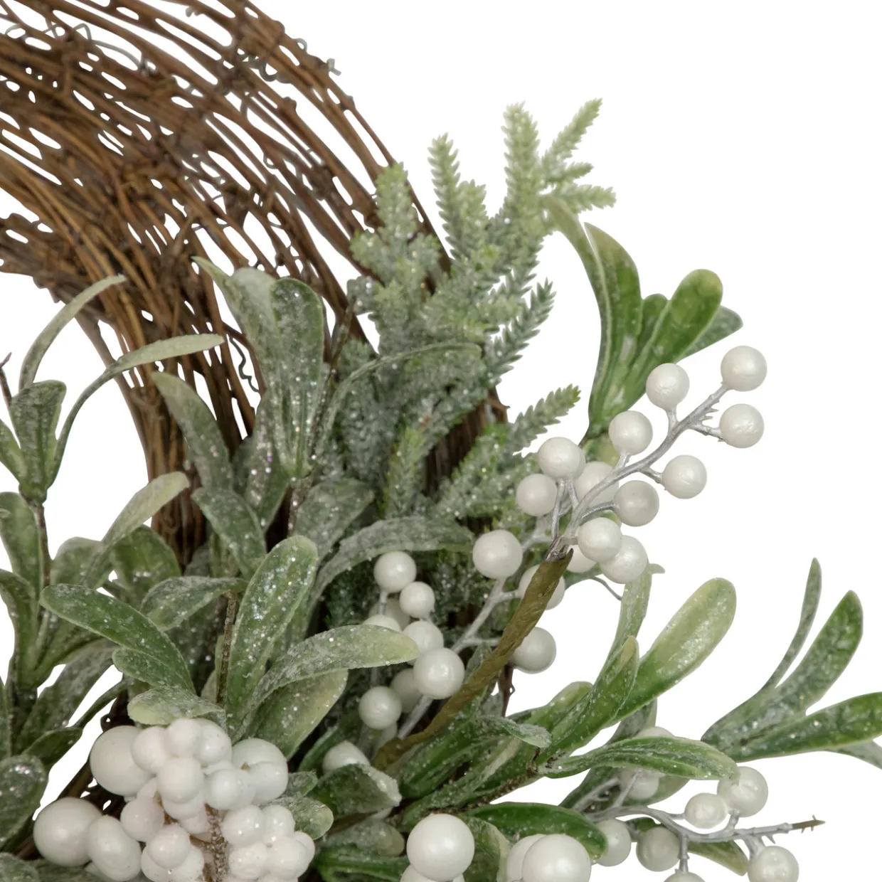 Artificial Christmas Twig Wreath with Frosted Foliage and Berries, 24-Inch, Unlit