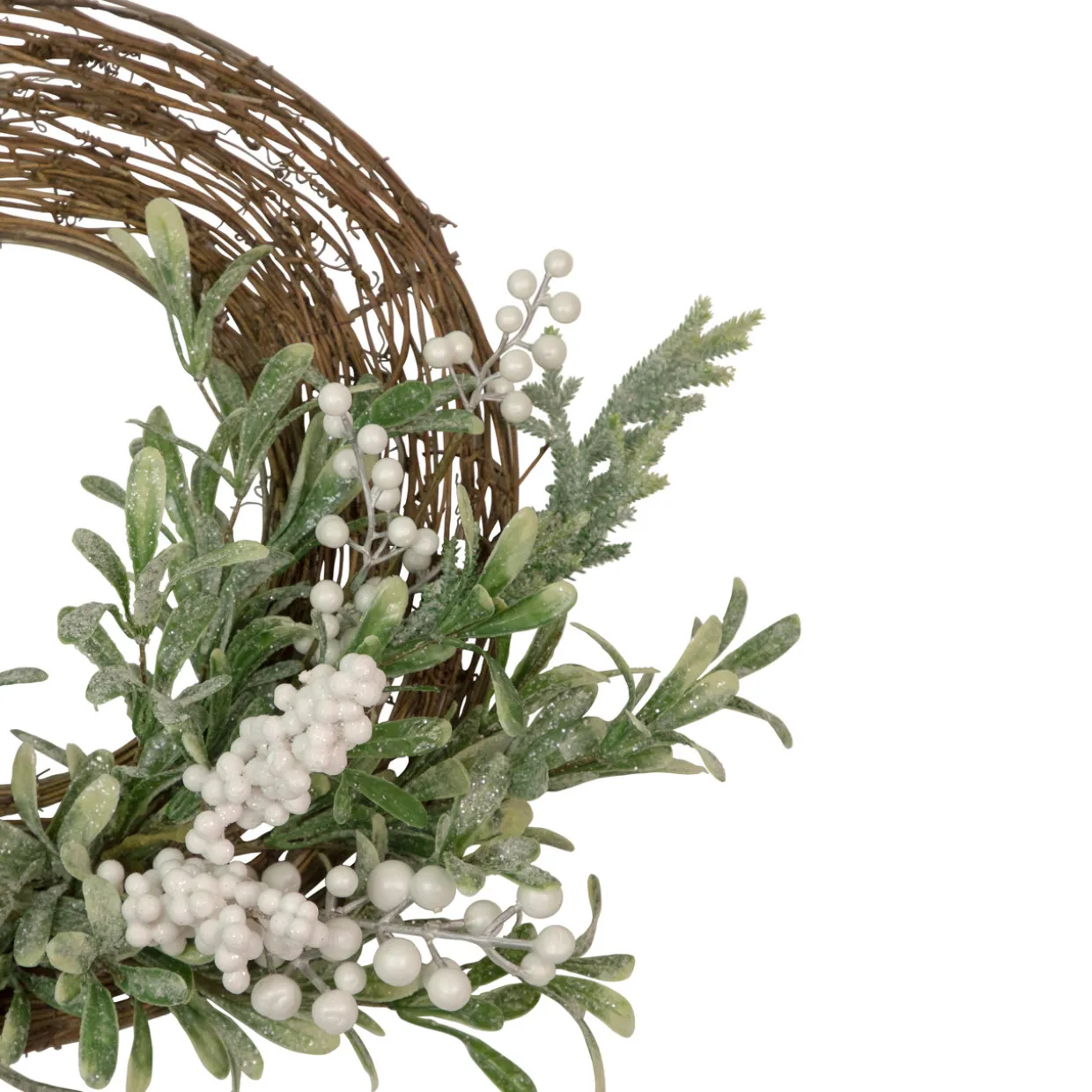 Artificial Christmas Twig Wreath with Frosted Foliage and Berries, 24-Inch, Unlit