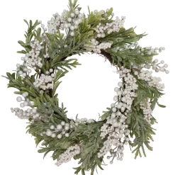 Artificial Christmas Wreath with Frosted Foliage and Berries, 20-Inch, Unlit