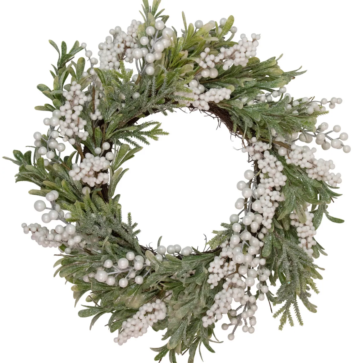 Artificial Christmas Wreath with Frosted Foliage and Berries, 20-Inch, Unlit