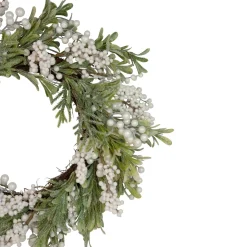 Artificial Christmas Wreath with Frosted Foliage and Berries, 20-Inch, Unlit