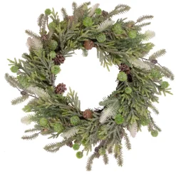 Artificial Christmas Wreath with Frosted Foliage and Pine Cones - 24" - Unlit