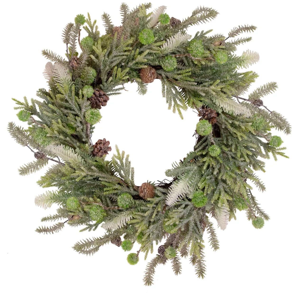 Artificial Christmas Wreath with Frosted Foliage and Pine Cones - 24" - Unlit