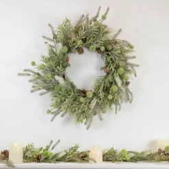 Artificial Christmas Wreath with Frosted Foliage and Pine Cones - 24" - Unlit