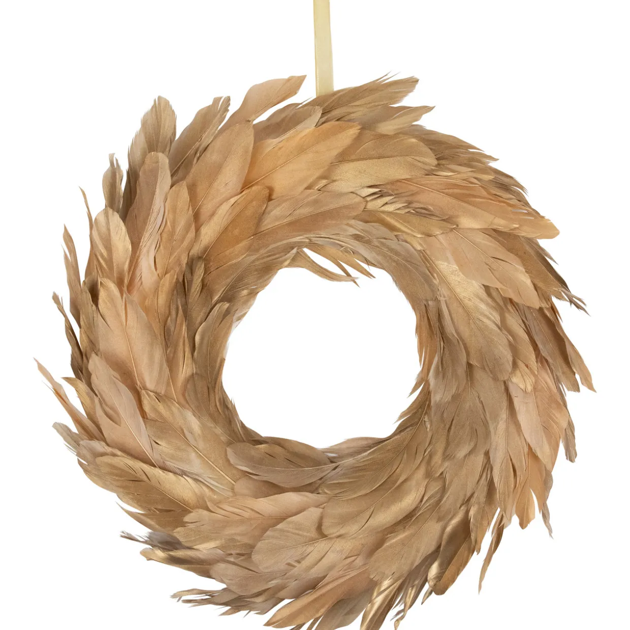 Artificial Feather Wreath - 14" - Gold