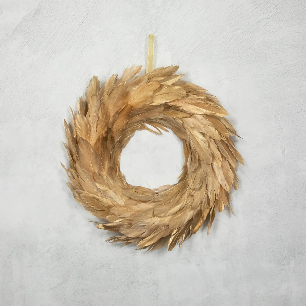 Artificial Feather Wreath - 14" - Gold
