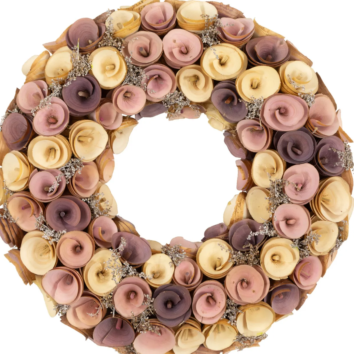 Artificial Floral Wooden Spring Wreath - 12" - Pink and Yellow