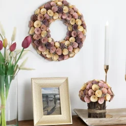 Artificial Floral Wooden Spring Wreath - 12" - Pink and Yellow