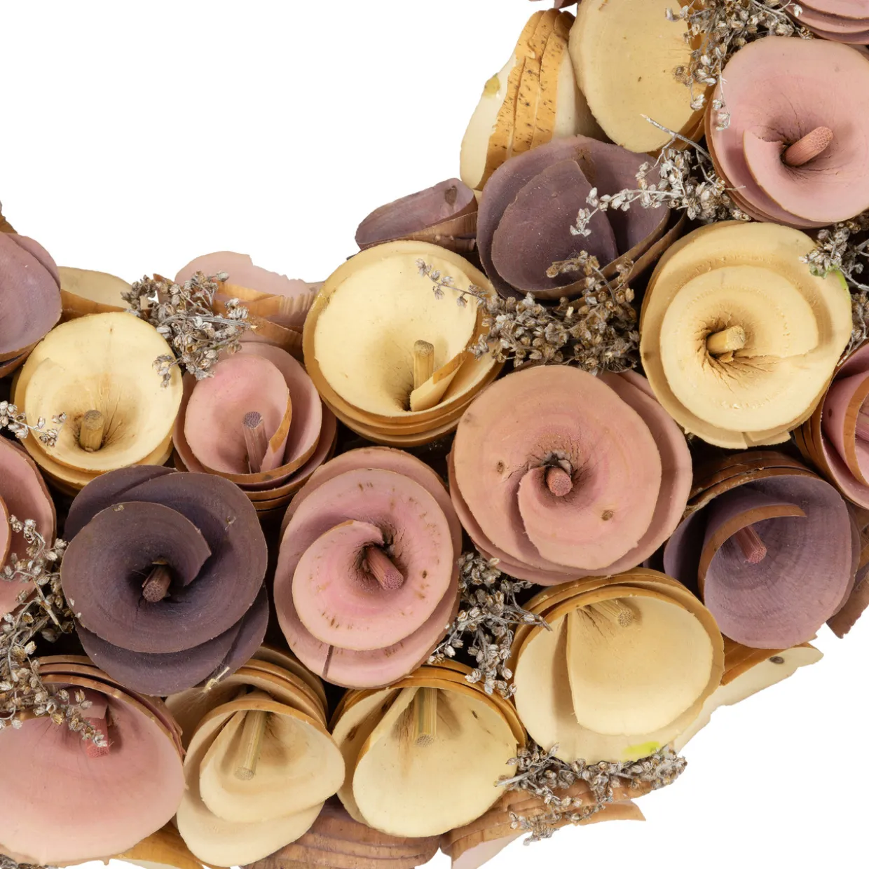 Artificial Floral Wooden Spring Wreath - 12" - Pink and Yellow