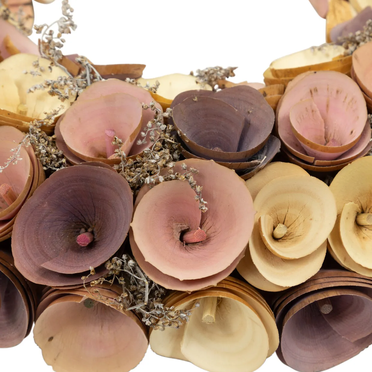 Artificial Floral Wooden Spring Wreath - 12" - Pink and Yellow