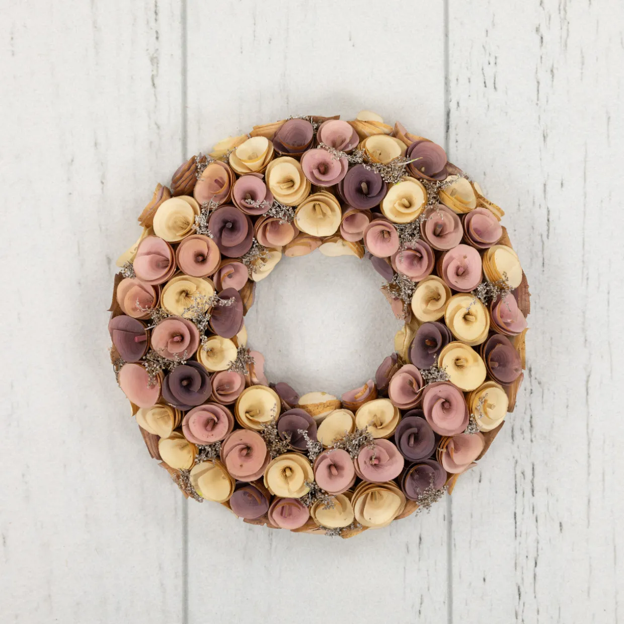 Artificial Floral Wooden Spring Wreath - 12" - Pink and Yellow