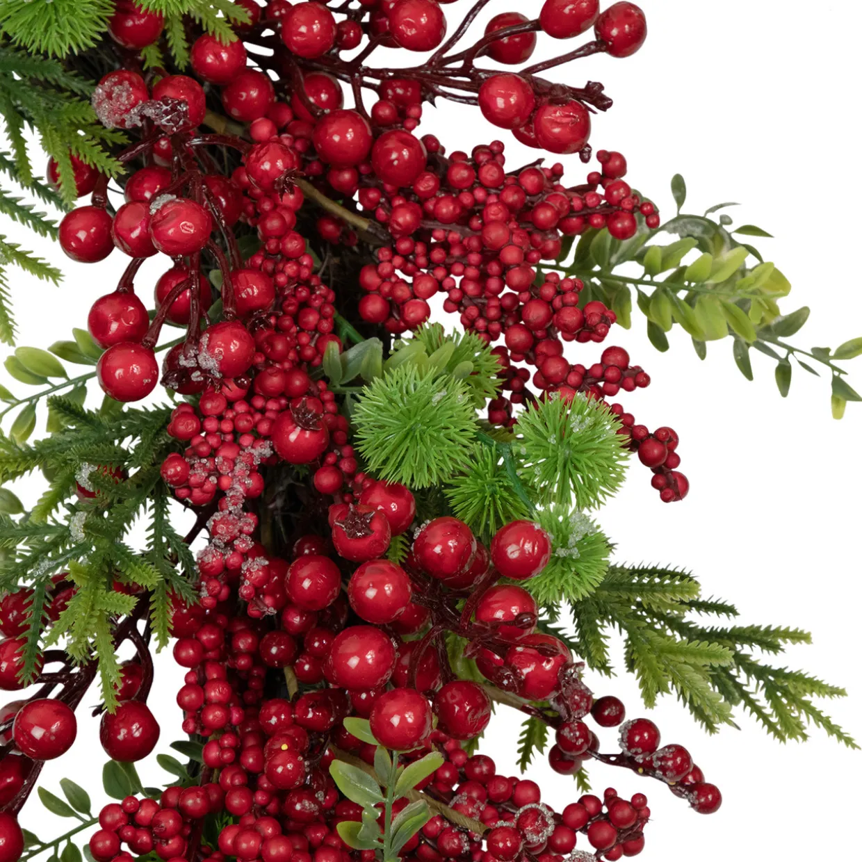 Artificial Frosted Red Berry and Pine Christmas Wreath, 28-Inch, Unlit
