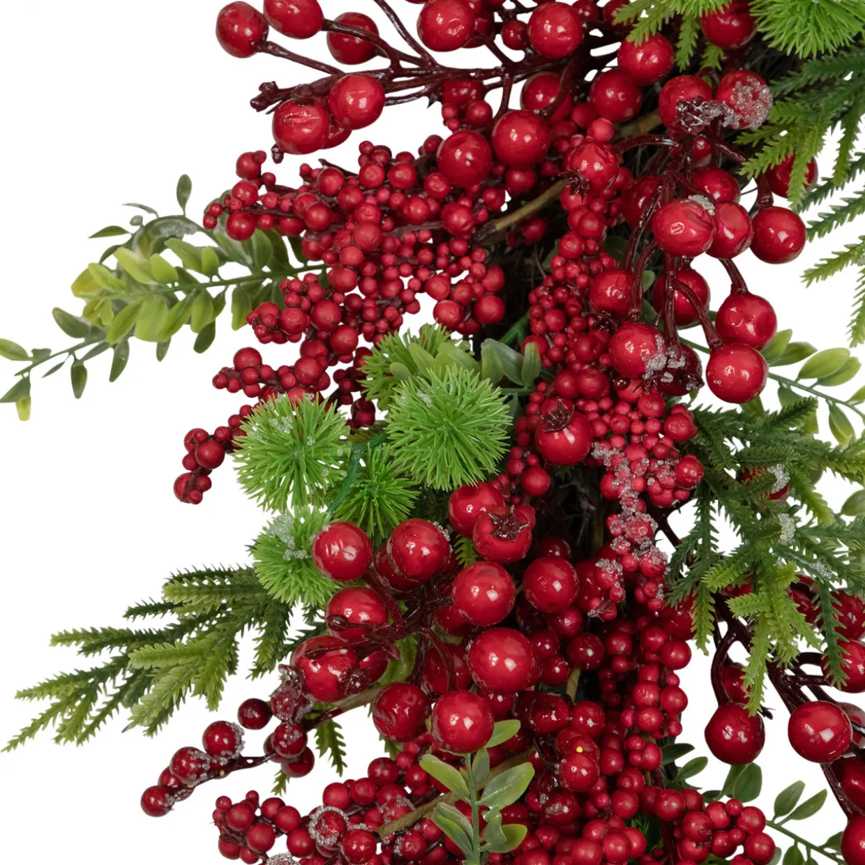 Artificial Frosted Red Berry and Pine Christmas Wreath, 28-Inch, Unlit