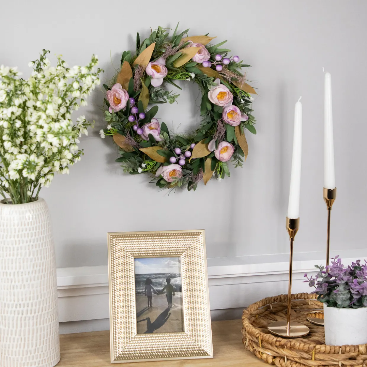 Artificial Mixed Floral and Greenery Spring Wreath - 13" - Purple