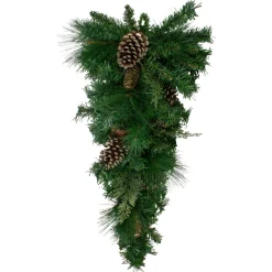 Artificial Mixed Pine with Glitter Pine Cones Christmas Teardrop Swag - 28" - Unlit