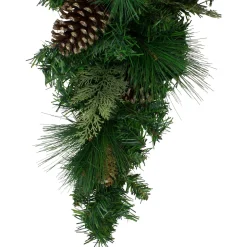 Artificial Mixed Pine with Glitter Pine Cones Christmas Teardrop Swag - 28" - Unlit