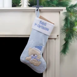Baby's 1st Christmas Embroidered Teddy Bear Stocking - 19" - Blue and White