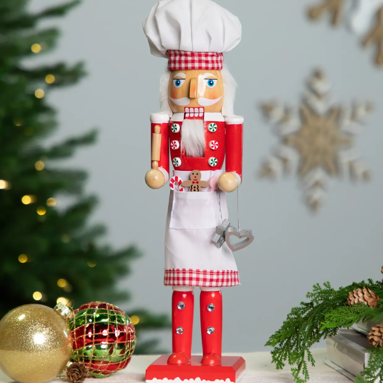 Baker with Rolling Pin Nutcracker Christmas Figure - 15" - White and Red