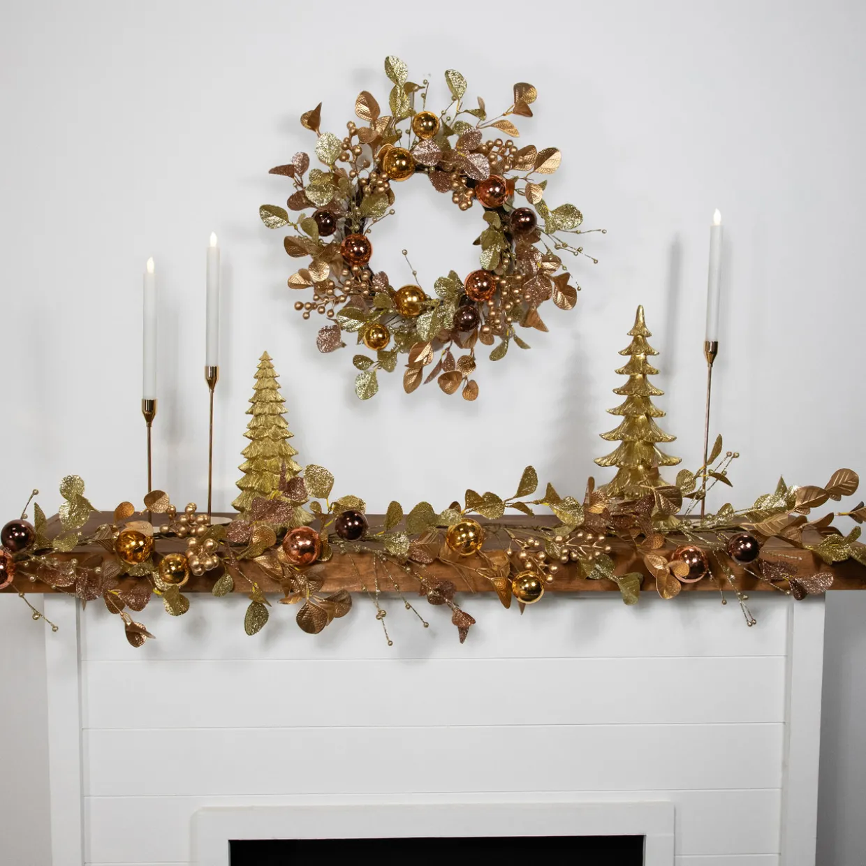 Ball Ornaments Glittered Christmas Garland - 5' x 10" - Gold and Copper Tone