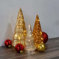 Battery Operated Gold, Bronze & Silver Trees - Set of 3