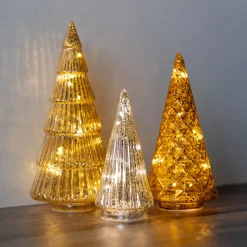 Battery Operated Gold, Bronze & Silver Trees - Set of 3