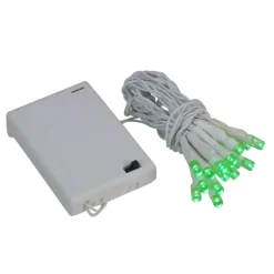 Battery Operated LED Christmas Lights - Green - 9.5' White Wire - 20ct