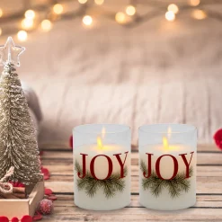 Battery Operated LED Glass Candles with Moving Flame, JOY - Set of 2